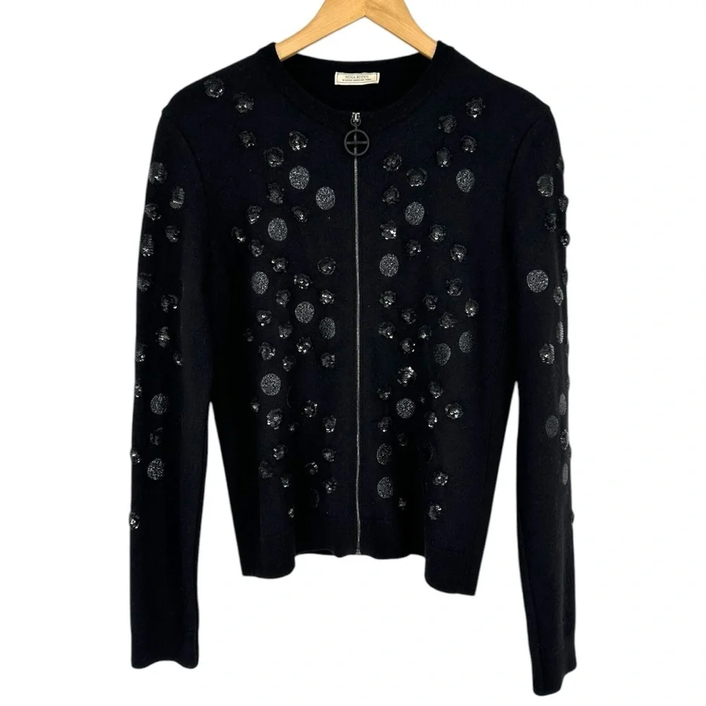 Nina Ricci Black Sequin Embellished Wool Blend Jacket size Medium
